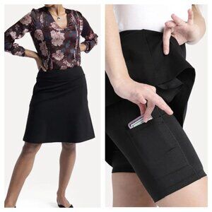 Betabrand Ponte Knee-Length Skort A-line Skirt W/Compression Shorts M Black